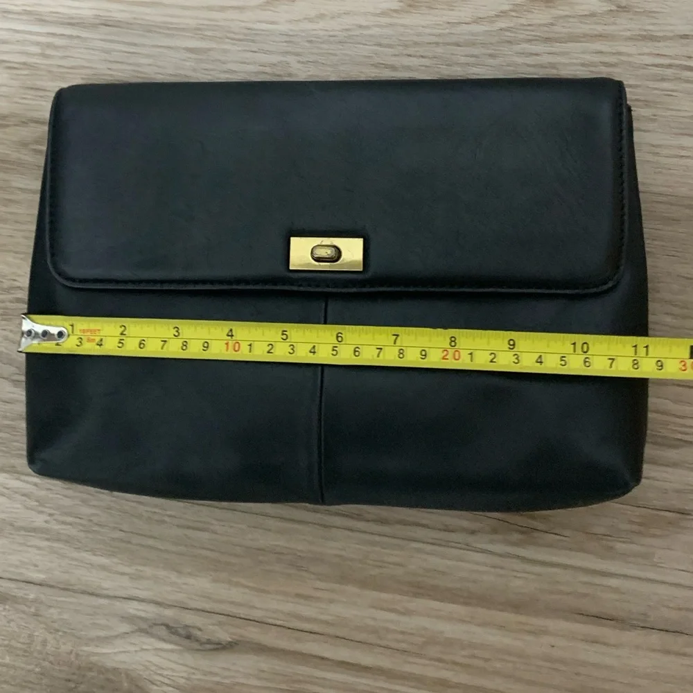 J Crew Vintage Leather Turnlock Flap Clutch Bag Black